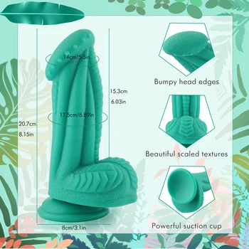 Hismith's latest Sea Monster Series Suction Dildo Green Silicon Penis 8.15 Inch Super Realistic Big Animal Dildo 2