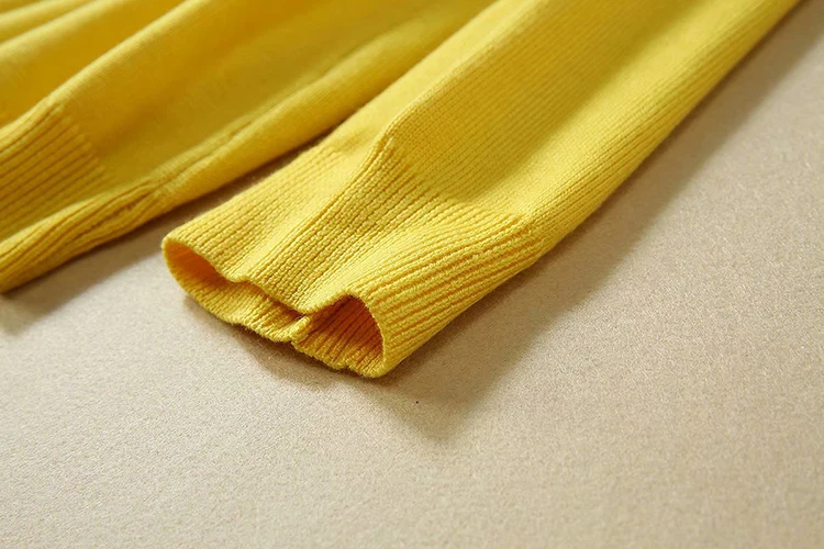 VERDEJULIAY Runway Yellow Sweater Autumn Winter Fashion New Luxury Beading Diamonds Patch European Top