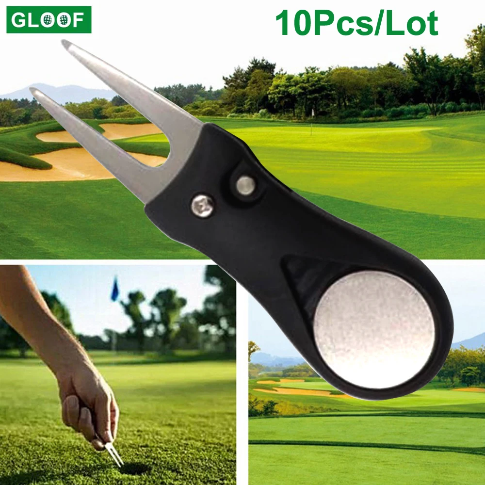 

10Pcs Foldable Golf Divot Repair Tool Stainless Steel Ball Marker Golf Pitch Fork Putting Golfer Training Accessory