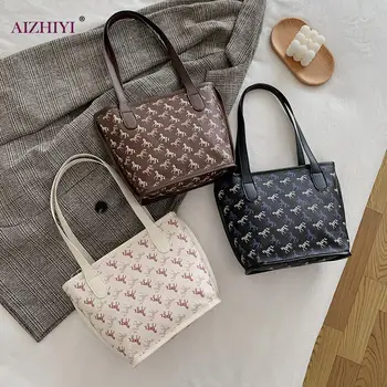 

Fashion Horse Pattern Shoulder Top-handle Bag PU Leather Women Casual Portable Shopping Travel Handbag