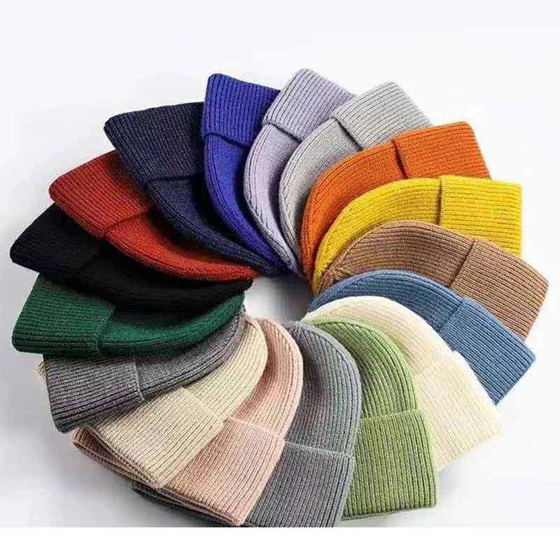 

VISROVER 17 colors solid color acrylic beanies winter hat for woman best matched acrylic woman Autumn Warm skullies wholesale