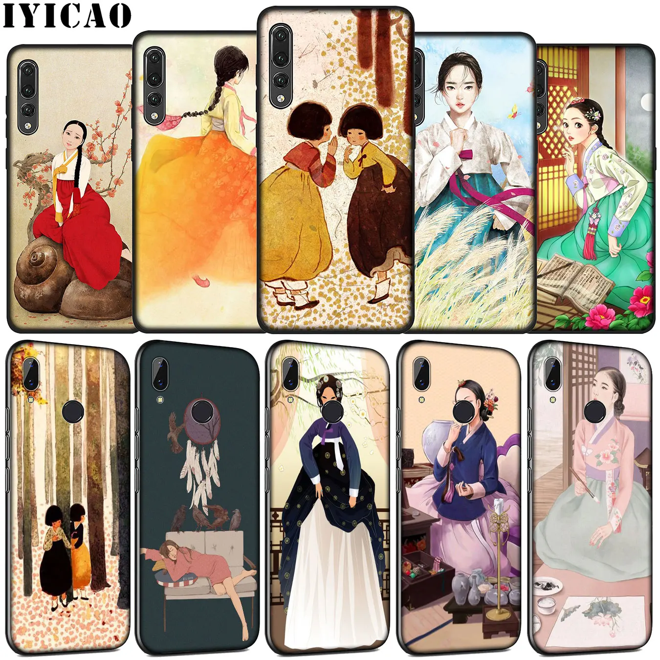 IYICAO Korean Inbetweening Girl Soft Silicone Case for Huawei P30 P20 Pro P10 P9 Lite Mini 2017 2016 Black Cover P Smart Z 2019 | Мобильные