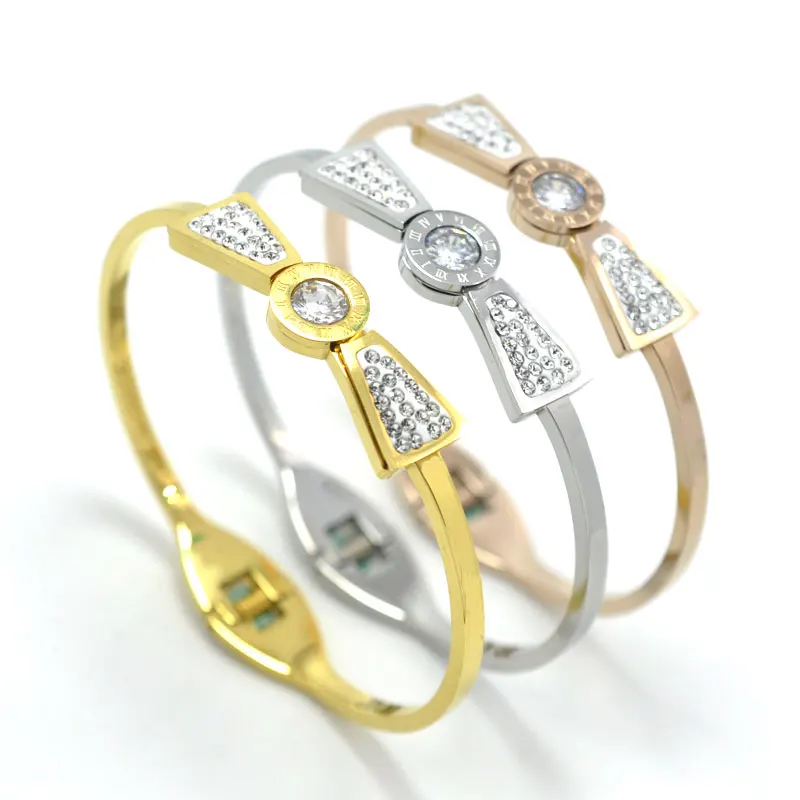 

Fashion Jewelry Gold-Color Roman Numeral Bracelet Bangle For Women Jewelry Full Crystals Bangle Knot Bowknot Pulseiras