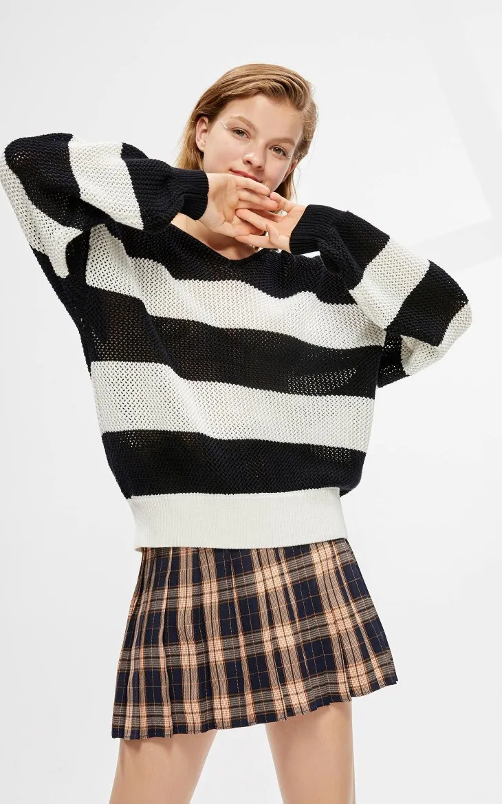 Vero Moda женский свободный крой с капюшоном широкая полоса хлопок свитер вязаный Топ | 319313574