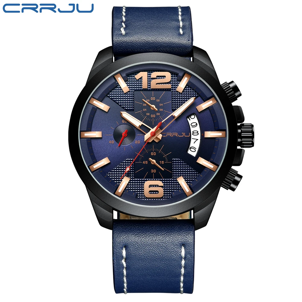 Blue Black Rose CRRJU модные мужские часы Роскошные для мужчин хронограф кварцевые Wrisrtwatch повседневное водонепроницаемый Дата дисплей часы подарок Relogio Masculino - Color: Blue Black Rose
