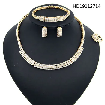 

Yulaili New Fashion African Jewelry Sets Gold Color Crystal Necklace Stud Earrings Bracelet Ring for Women Party Accessories