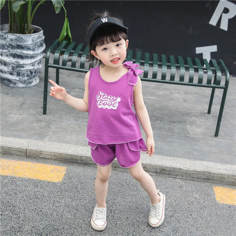 

2019 Korean-style New Style Fashion Trend Childrenswear Cute Set Girls 1-4-Year-Old Baby Lettered Vest Suit
