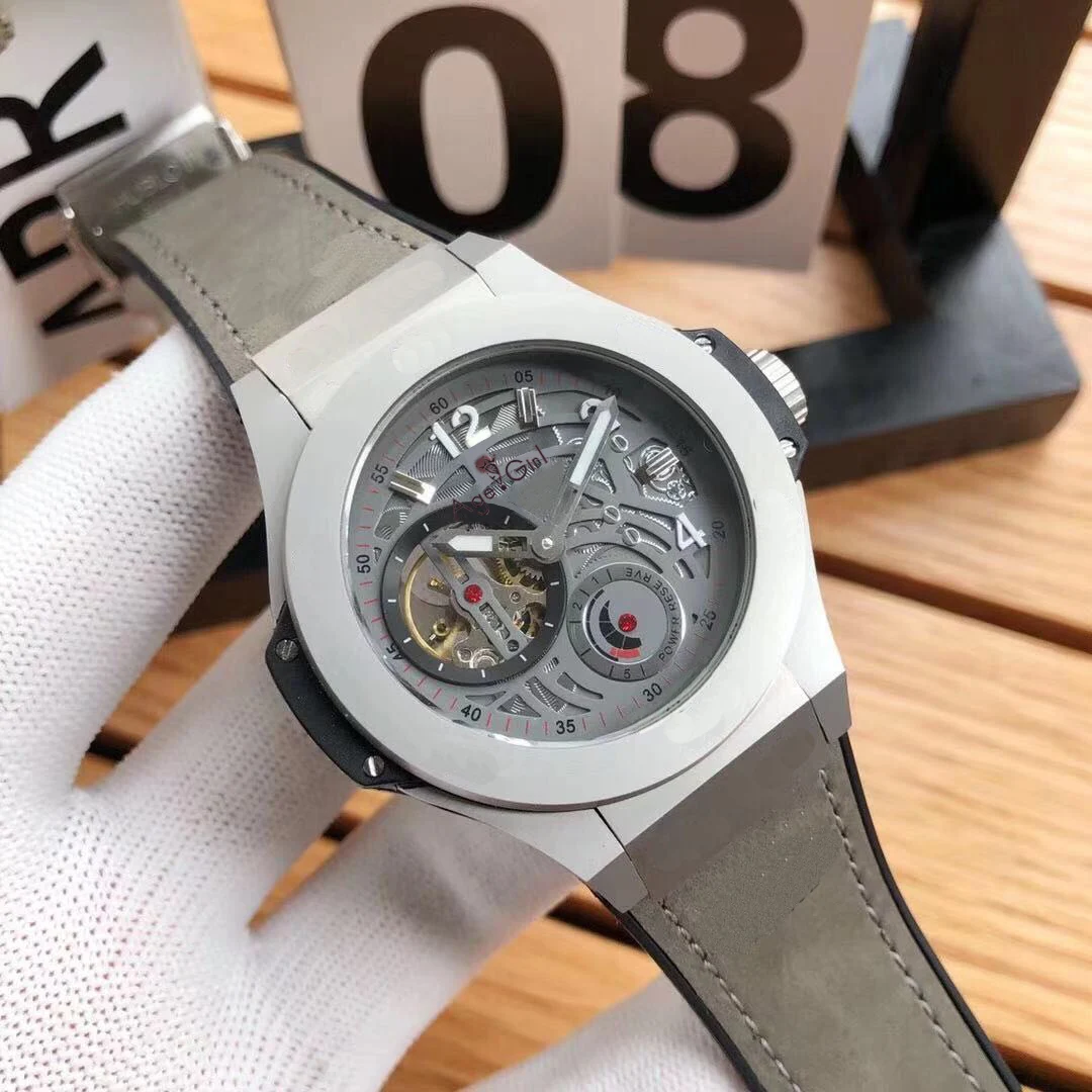 

Luxury Brand New Men Rose Gold Grey Titanium Brown Leather Automatic Mechanical Sapphire Tourbillion Watch Transparent Black