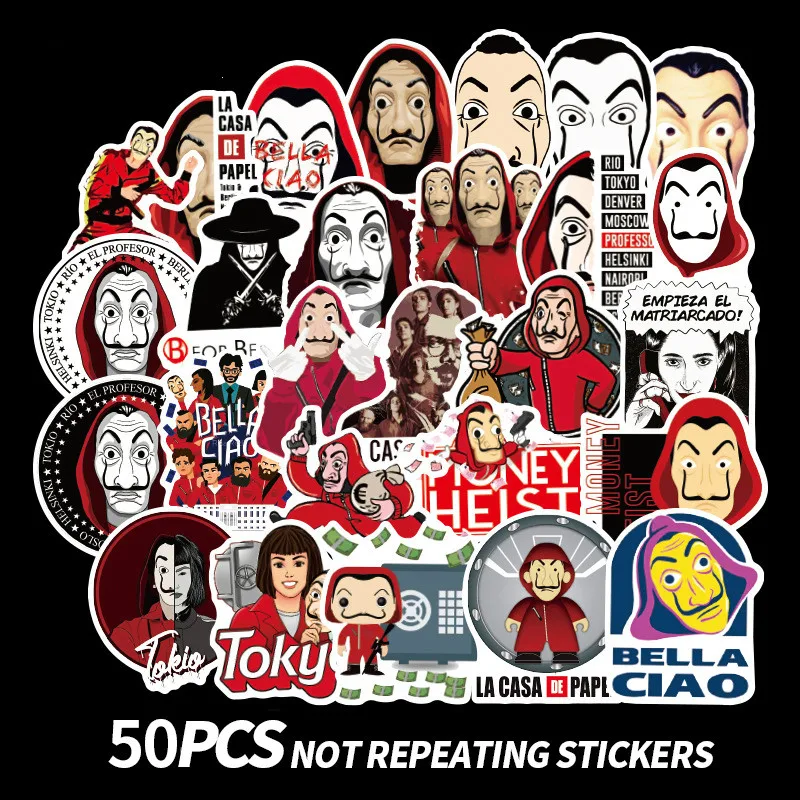 50 шт деньги кража Stcikers la casa de papel глянцевая бумага декоративные наклейки на стену наклейки