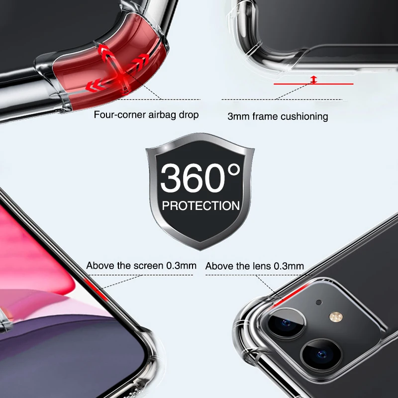 Противоударный бампер прозрачный силиконовый чехол для телефона для iPhone 11 pro X XS XR XS Max 8 7 6 6S Plus защитная задняя крышка чехол s