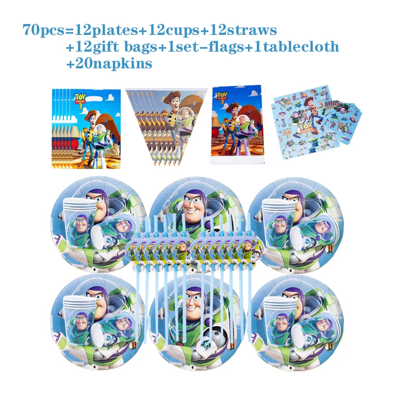 Disney Toy Story 4 Theme Boy Happy Birthday Party Decorations Disposable Tableware Set Cups Plates Napkins Straw Supplies | Дом и сад