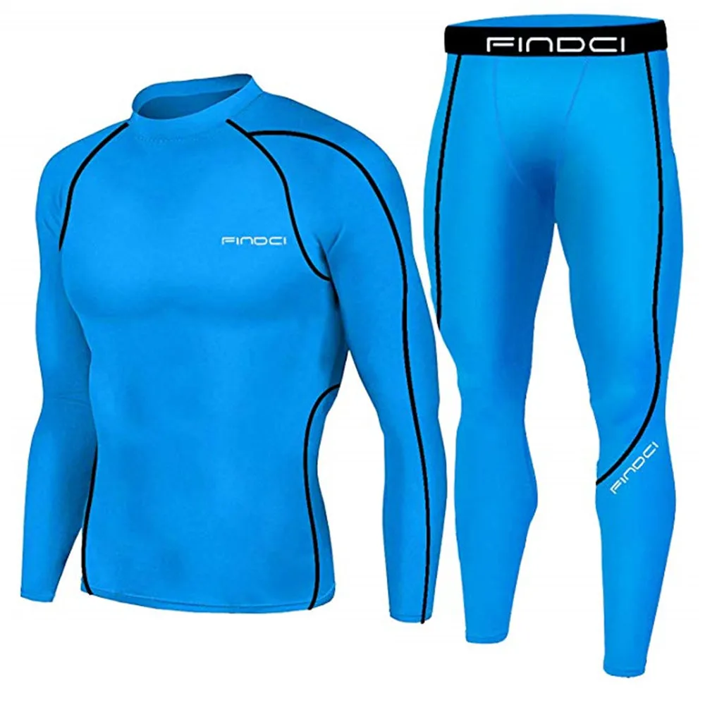 Findci Men Compression Tops Tight Trousers Long Sleeve Shirts Long Pants Suits 