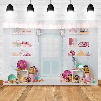 

Dessert House Girls Pink Background Newborn Baby Shower Backdrops Ice Cream Decoration Birthday Party