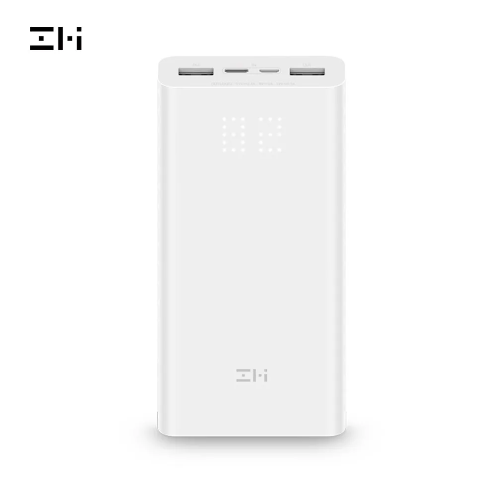 Белый Xiaomi ZMI power Bank 20000 мАч, внешняя батарея, портативная зарядка, цифровой дисплей QC3.0, двойной USB QB821, 20000 мАч, power bank - Цвет: Белый