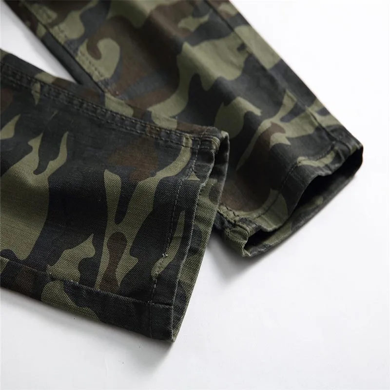 KIOVNO Men's Ripped Biker  Jeans Trousers Camouflage Straight Motorcycle Denim Pants For Male Size 28 -40 (1)