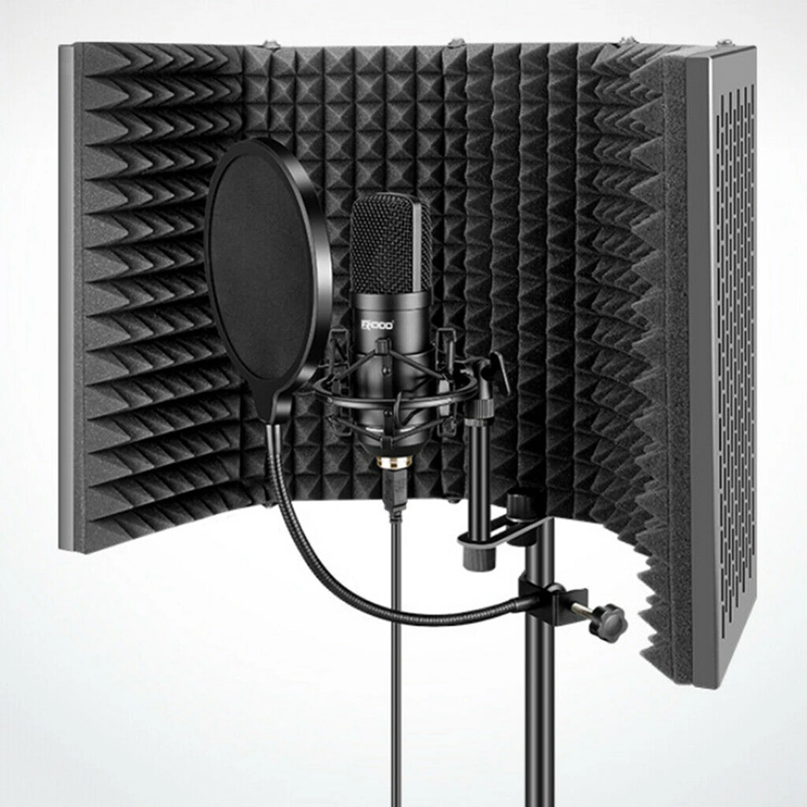 Studio Recording Mikrofon Isolation Panel sowohl für Stand Mount oder Tischplatte Akustik Shield Tlingt Support Mikrofon Isolation Shield Schwarz 5-Panel 