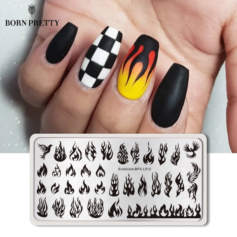 

BORN PRETTY Fire Flame Nail Stamping Plate Blaze-Series Rectangle Template Manicure Nail Art Image Plate Exoticism Stencil