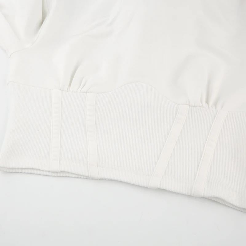Waatfaak Толстовка рибббен белая футболка Женская Хлопок женская футболка Топ Лоскутная футболка с длинным рукавом Уличная одежда зима осень