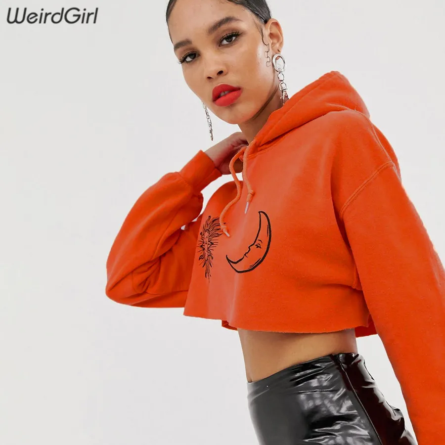 Weirdgirl Женская толстовка с принтом хлопковые Толстовки Модные женские повседневные свободные однотонные толстовки с капюшоном с длинными рукавами Новинка Осень