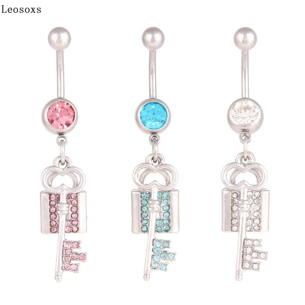 

Leosoxs 1 Pcs Explosion Style Key Keyhole Stainless Steel Belly Button Ring Belly Button Button Body Piercing Jewelry