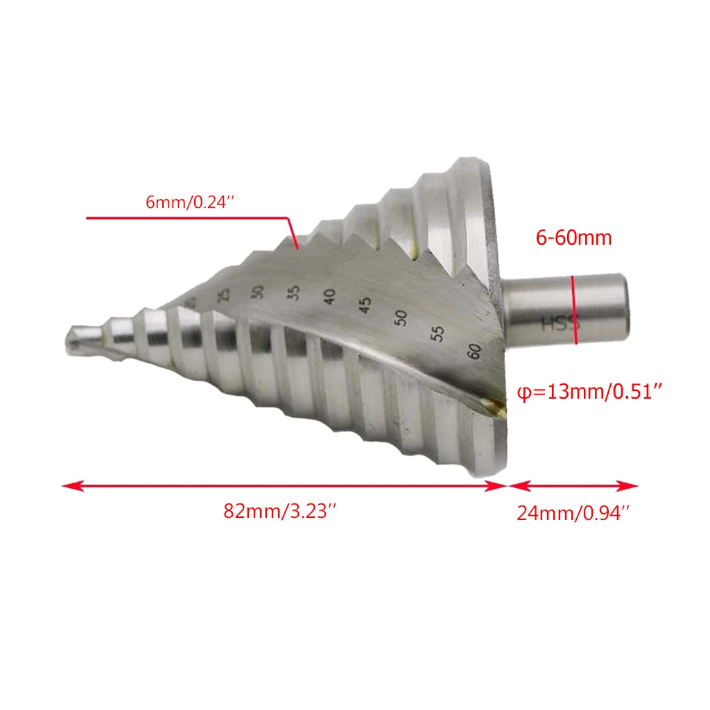 6-60mm Pagoda Step Cone Drill Bit HSS Spiral Grooved Reaming Hole Cutter Tool cnc router machine