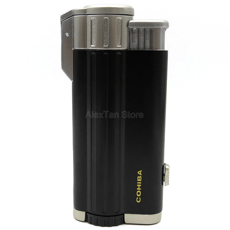 Black COHIBA модная металлическая ветрозащитная многоразовая Зажигалка для сигарет, 3 фонарь, профессиональные зажигалки для сигар с подарочной коробкой - Цвет: Black
