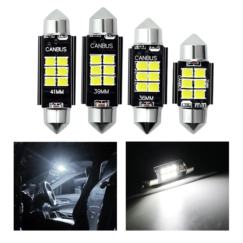 

2X Festoon C5W C10W LED Bulb 3030 6SMD Canbus Error Free Auto Interior Doom Lamp 31mm 36mm 39mm 41mm License Plate Lamp WHITE