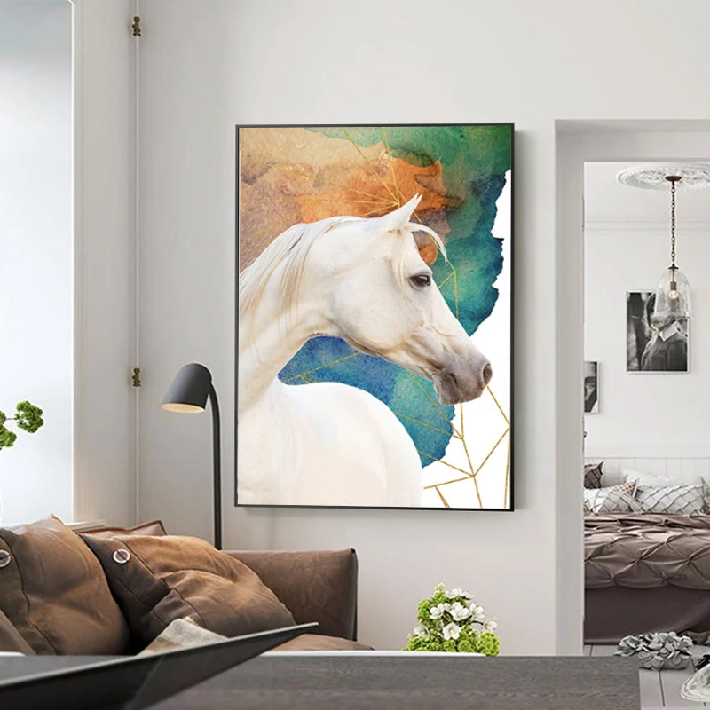 

Modern Nordic Art Animal Posters and Prints Abstract White Horse Canvas Painting Wall Pictures for Living Room Quadro Home Decor