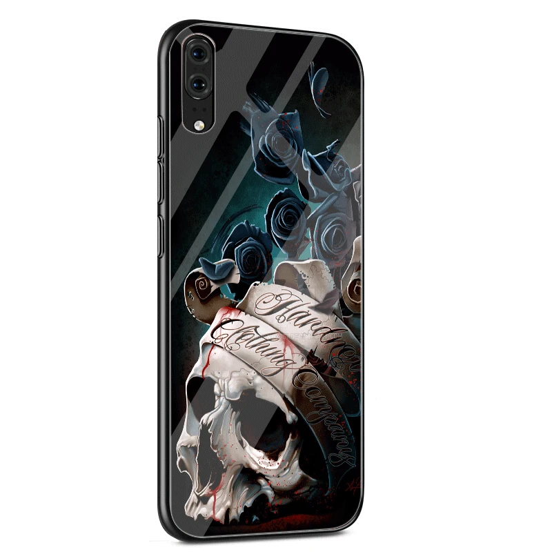 Стеклянный Чехол для мобильного телефона huawei P30 P20 P Smart P10 Y6 7A Y9 Honor 8X9 10 mate 20 Pro Lite с милым черепом