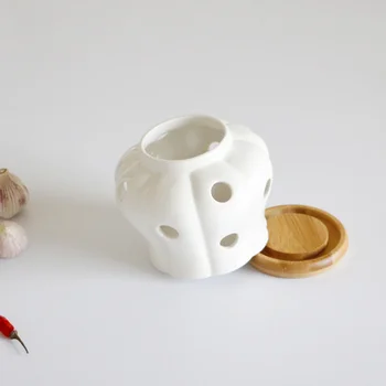 

Round Ceramics Jars Storage Container with Bamboo Lids for Sealing Garlic Ginger