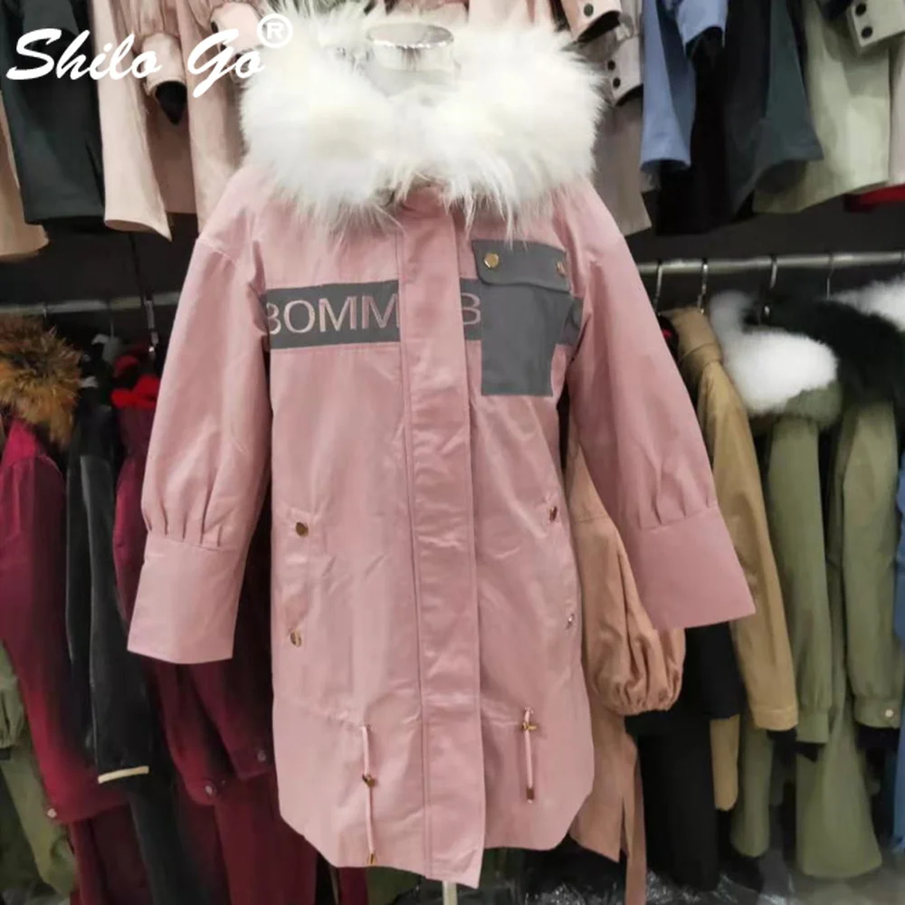 Шуба Highstreet с буквенным принтом, воротник из натурального меха енота, с капюшоном, подкладка из кроличьего меха, длинное пальто для женщин, Зимняя Повседневная теплая верхняя одежда