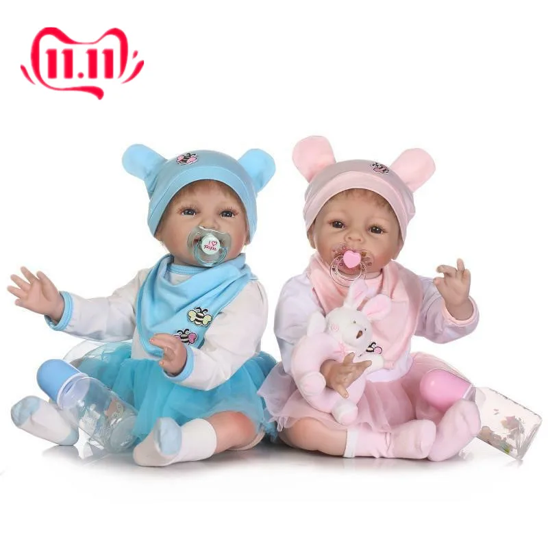Reborn Twins Детские куклы 2 шт. 22 ''мальчик+ девочка Мягкий силикон Bebe Новорожденные игрушки подарок девочка игрушки для детей кукла игрушка