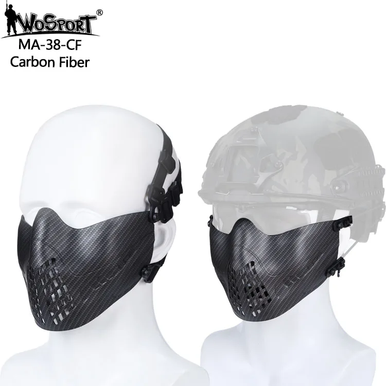 Тактические; на пол-лица Боевая Маска Охота Стрельба защита маска из дышащего материала в стиле милитари страйкбольная маска для аксессуары - Цвет: carbon fiber