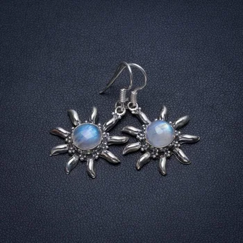 

Natural Rainbow Moonstone Handmade Vintage 925 Sterling Silver Earrings 1 1/2" T3830