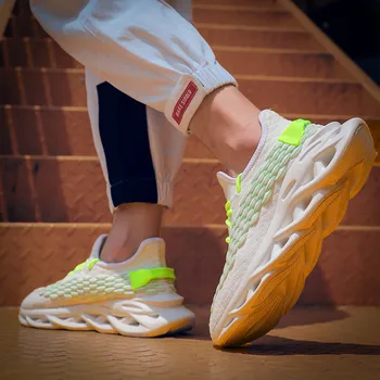 

Adult Mens Sneakers Breathable Shoes Super Light Casual Shoes Male Fish scale fly-woven sneakers honeycomb insole rubber outsole