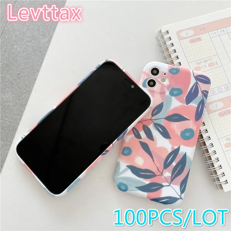 

100Pcs/lot Vintage Leaves Phone Case For iPhone 12 12 Mini 11 Pro Max XR XS Max 7 8 Plus SE2 Soft Liquid Silicone Full Body Case