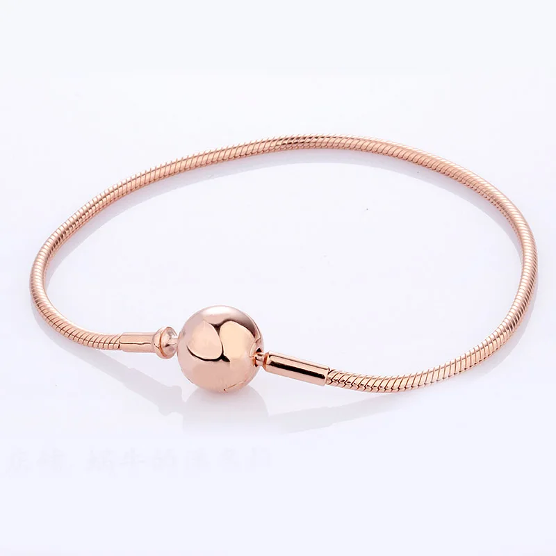 925 пробы серебряный браслет шаровая застежка подходящая эссенция розовый золотистый браслет подходит для женщин шарик шарм Diy ювелирные изделия