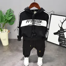 Модный комплект одежды из 2 предметов для маленьких мальчиков, топ с буквенным принтом+ длинные штаны, зимняя одежда для маленьких мальчиков 2-6 лет