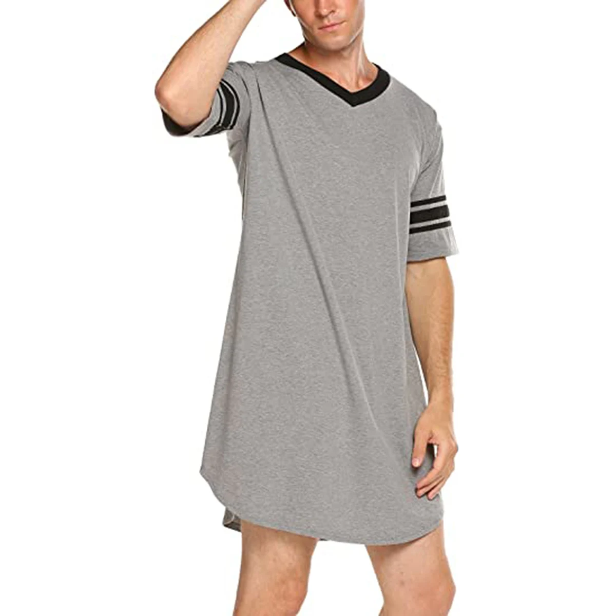 men lounge sleepwear nightclothes women satin robes nightgown v neck short sleeve homewear sides split nightwear Men Cotton Nightshirt Short Sleeve V-neck Soft Loose Nightwear Comfortable Men Sleepwear Male Homewear Sleepshirts