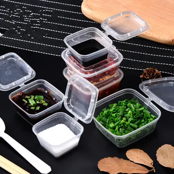 

100pcs High quality transparent disposable pudding cup takeaway packaging small container square sauce plastic cup with lid