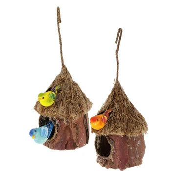 

Handmade Bird Nest House Parrot Hatching Breeding Cave with Artificial Birds