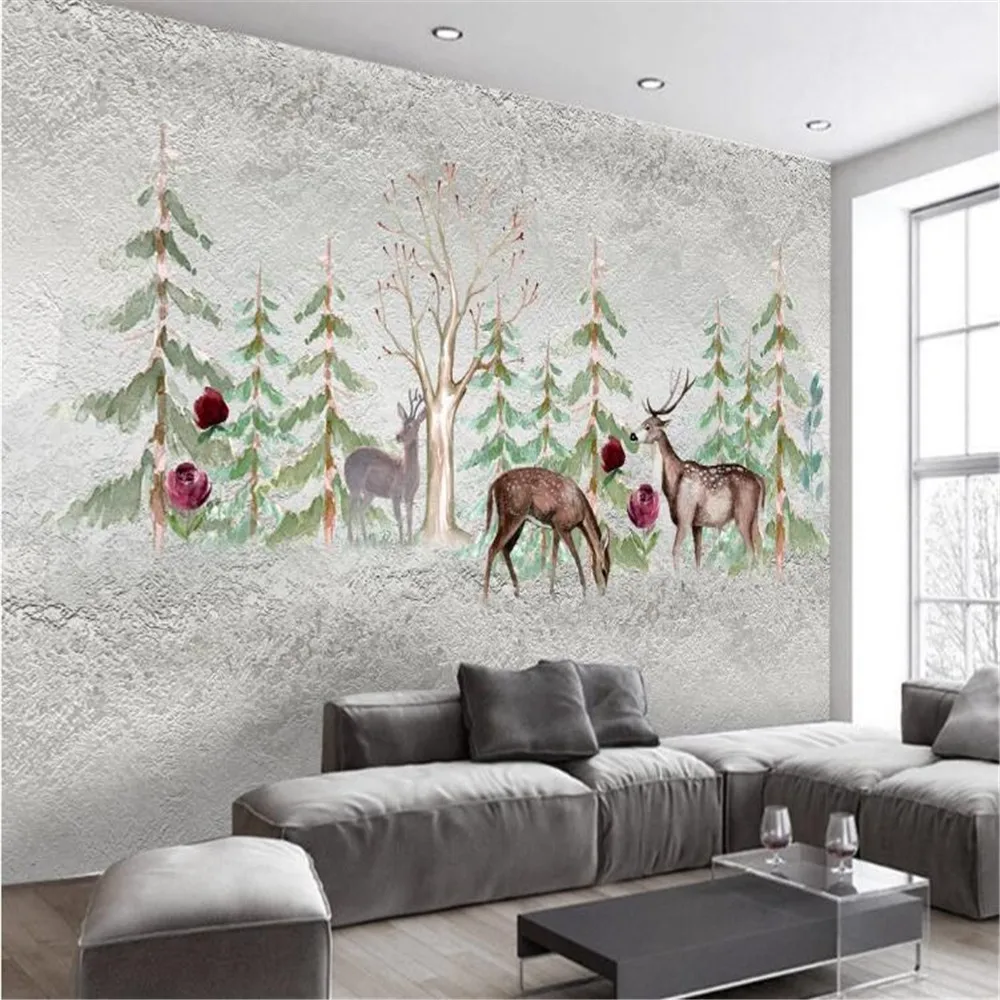 

Milofi customized 3D printing wallpaper mural Nordic forest elk abstract forest scenery TV background wall