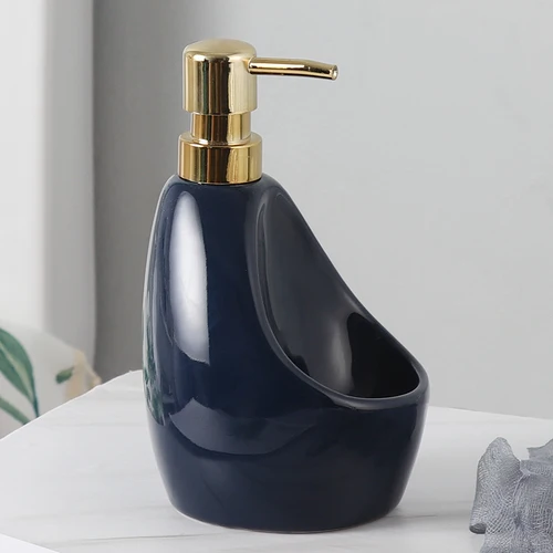Dark blue-580ml Керамический дозатор жидкого мыла двойного назначения для ванной комнаты лосьон флакон для моющего средства дезинфицирующее средство для рук Бутылка с стойка для хранения губок mx9211433 - Цвет: Dark blue-580ml