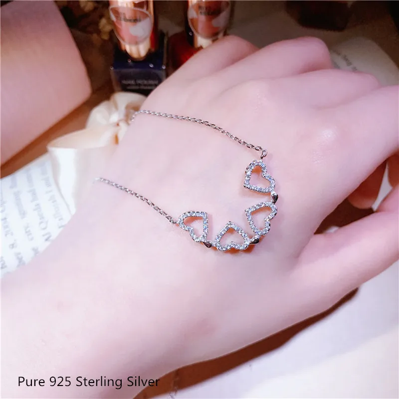 925 Sterling Silver Female Elegant Jewelry Necklace Can Be Split Into 4 Heart Shape Pendant Necklace for Women Girl