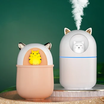 

USB Humidifier 300ml Cute Pet Ultrasonic Cool Mist Aroma Air Oil Diffuser Romantic Color LED Lamp Humidificador Home Appliances