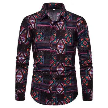 

New Spring Men Casual Shirts Fashion Long Sleeve Brand Printed Button-Up Formal Business Polka Dot Floral Men Floral Shirt M-5XL