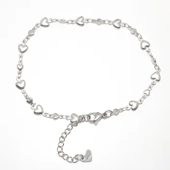 304 Stainless Steel Anklet Silver Color Heart  For Women  Fashion Summer Beach Foot Jewelry21.8cm(8 5/8") long, 1 Piece