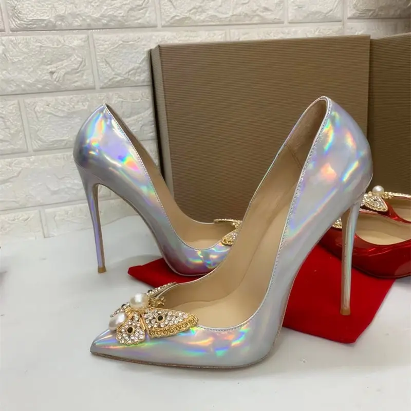 

Туфли-лодочки женские на высоком каблуке, пикантная модная дизайнерская обувь, лакированные заостренный носок, высокий тонкий каблук-шпилька, вечерние туфли для выпускного вечера, большие размеры