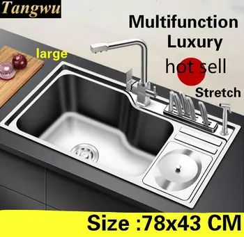 Buy Free Shipping Apartment Kitchen Single Trough Sink Multifunction Do The Dishes 304 Stainless Steel Hot Sell Luxury 780x430 MM
