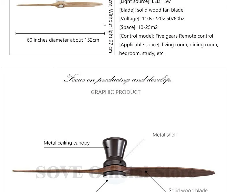 60 Inch Village Wooden Ceiling Fan With Light 2 Blade DC Motor Wood Ceiling Fans Without Light Decorative Ceiling Light Fan Lamp